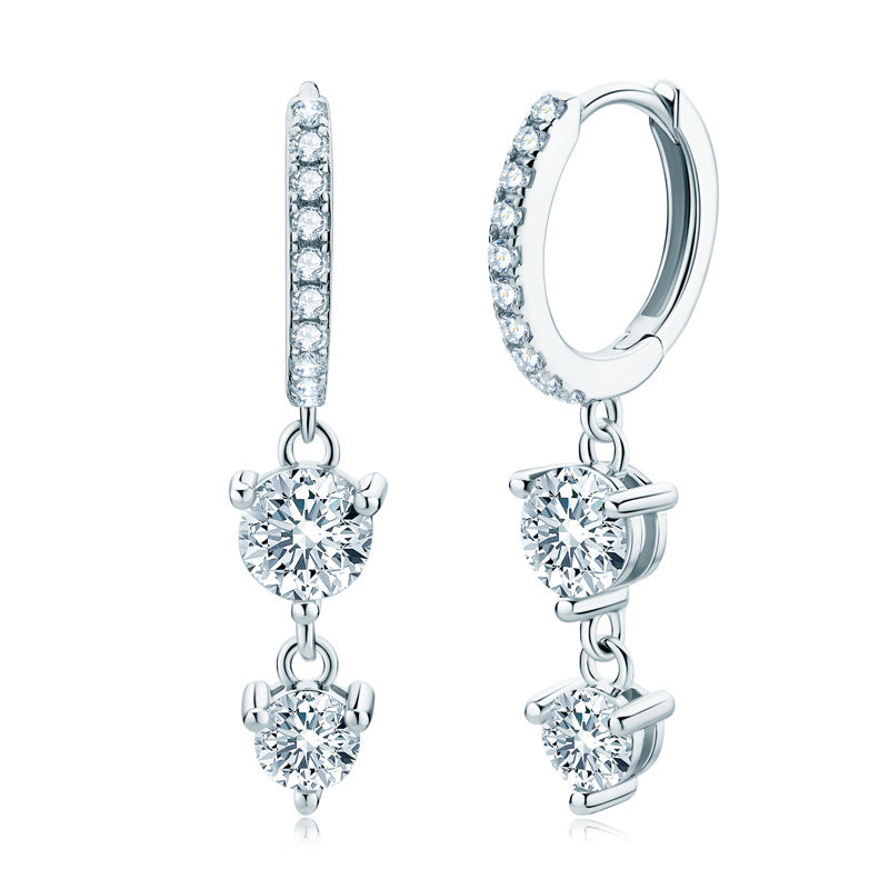 925 Sterling Silver Long Fringed Moissanite Dangle Earrings for Women, High-End Elegant Fashion Fine Jewelry