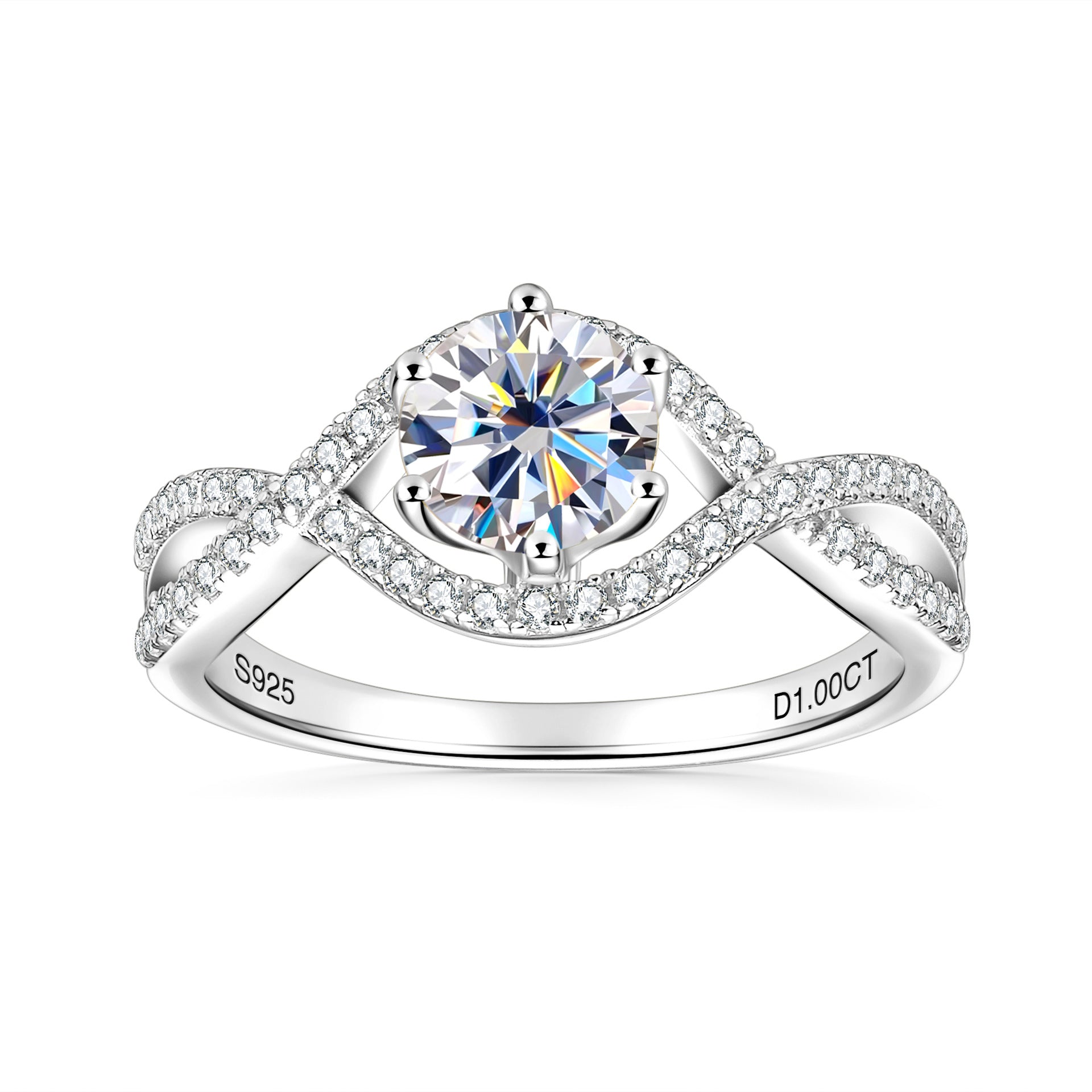 Classic Six-Prong Twisted Arm Moissanite Wedding Ring, Full 925 Sterling Silver Plated 18K Gold, Niche Light Luxury Design, Elegant Engagement Band for Women
