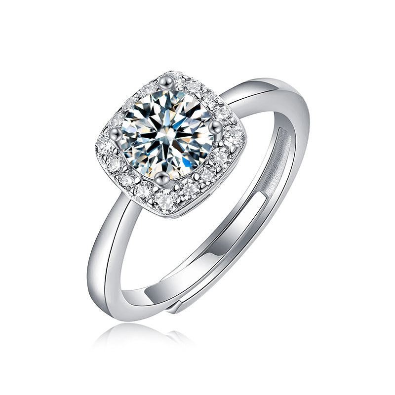 S925 Sterling Silver 1CT Moissanite Sugar Cube Ring for Women, Minimalist Light Luxury Design, Perfect for Proposal & Engagement, Elegant Daily Fine Jewelry
