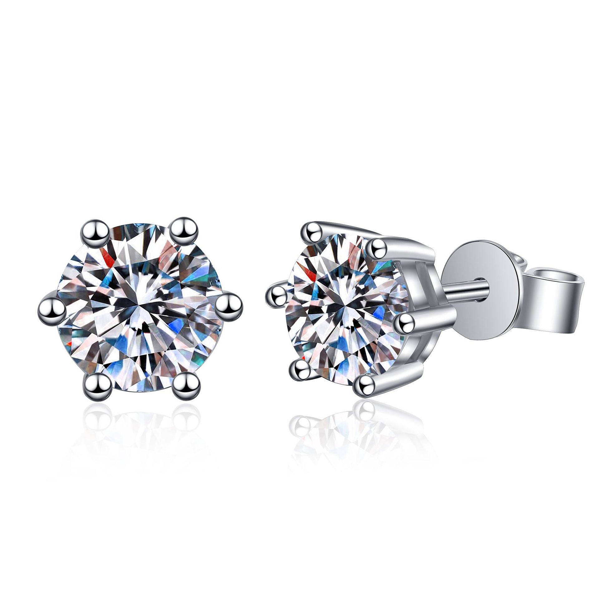 Classic Six-Claw Moissanite Stud Earrings for Women, 925 Sterling Silver with Gold Plating, Timeless Fashion & Elegant Temperament Luxury Jewelry for Daily Wear & Gifting