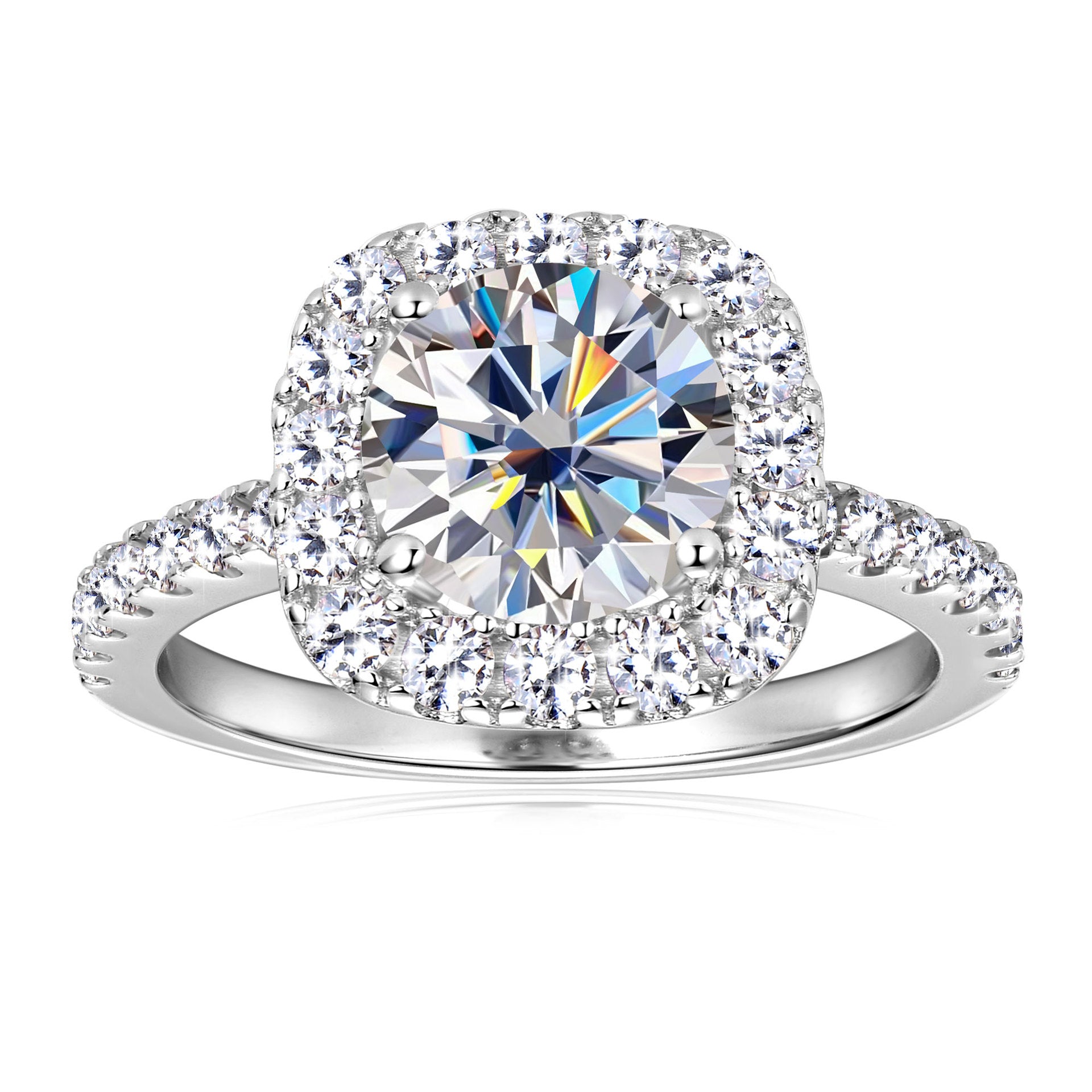 2CT Classic Small Sugar Cube Moissanite Ring for Women, S925 Sterling Silver, Timeless Elegant Sparkle, Perfect for Engagement, Proposal & Daily Wear
