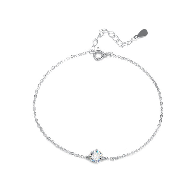 925 Sterling Silver Six-Claw Moissanite Bracelet Korean Minimalist Niche Hexagon Jewelry