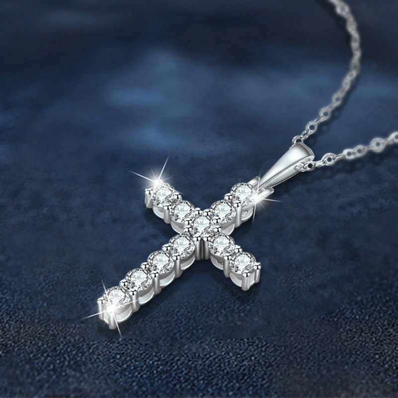 925 Sterling Silver Moissanite Cross Necklace for Women, Simple Versatile Clavicle Chain, Elegant Minimalist Fine Jewelry for Daily Wear