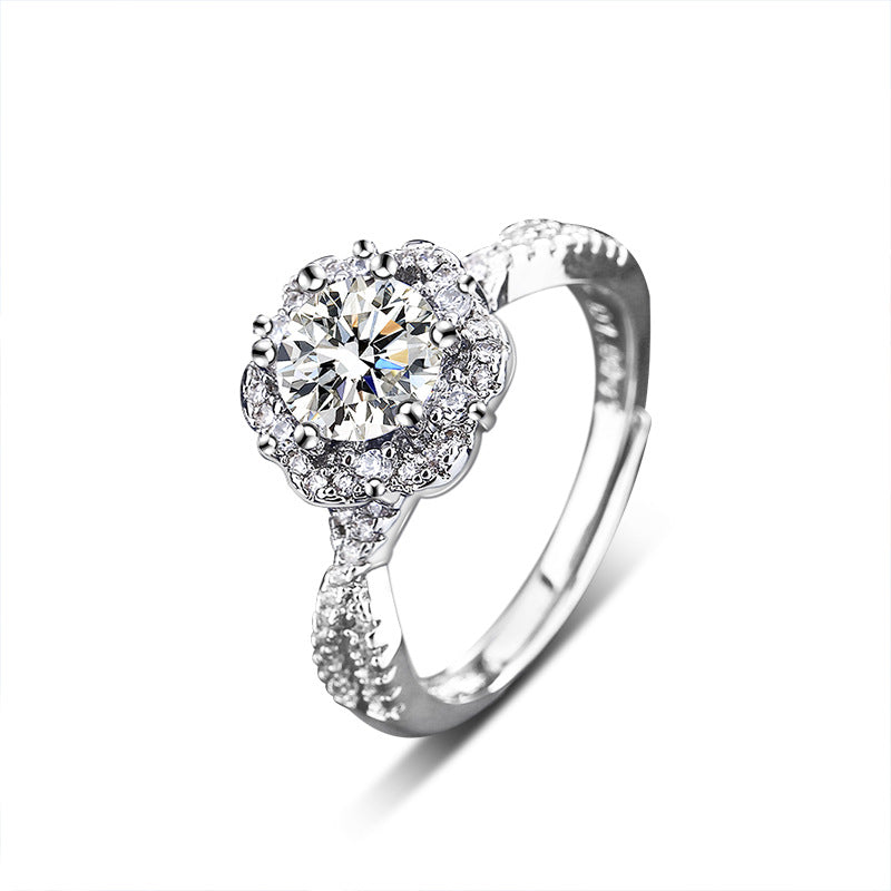 Full Solid 925 Sterling Silver Moissanite Open Ring for Women, Minimalist Cool Style, Tarnish-Resistant, High-End Luxury Adjustable Band, Perfect for Daily & Streetwear Styling