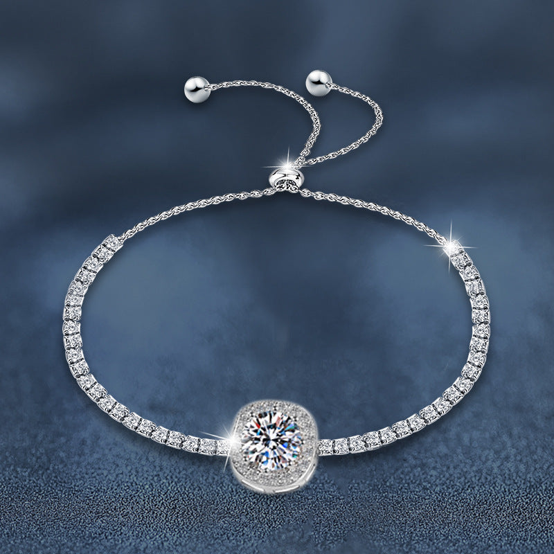 925 Sterling Silver Light Luxury Niche Gypsy Square Bag Moissanite Bracelet for Women