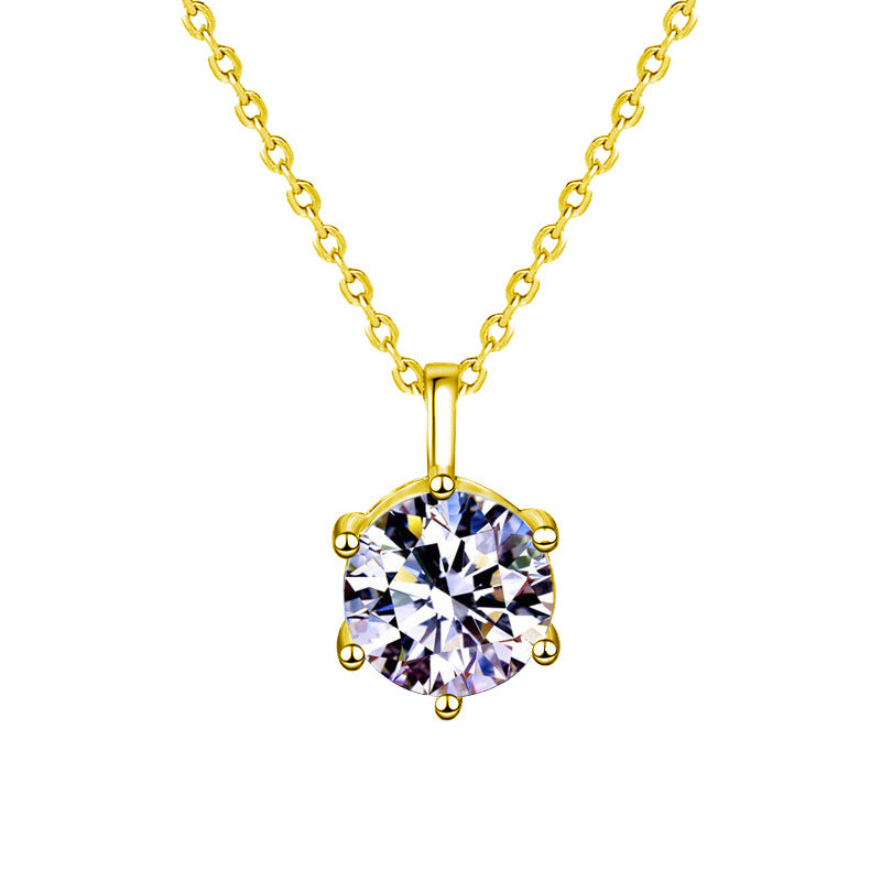 S925 Sterling Silver Moissanite Necklace for Women, Simple Light Luxury Classic Four-Claw Pendant, Elegant Clavicle Chain Fine Jewelry