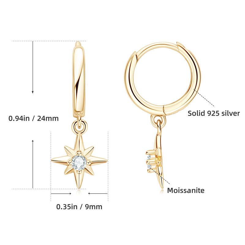 Fashion Geometric Hexagram Moissanite Earrings for Women, 925 Sterling Silver Plated 18K Gold, Vintage Gypsy Style, Luxury High-End Versatile Jewelry for Daily & Party Wear