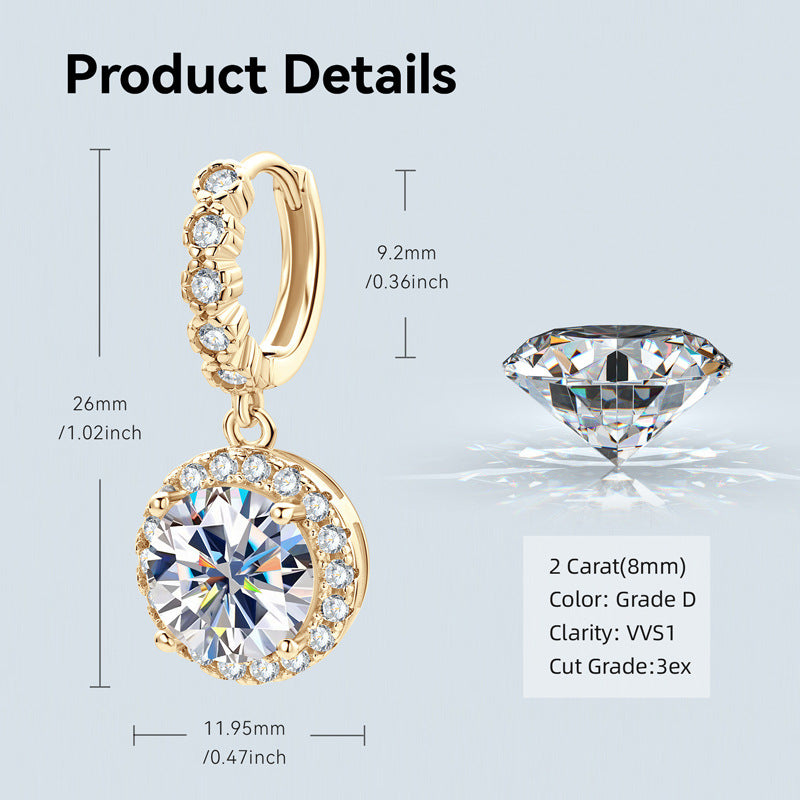 3CT D Color Moissanite Full Diamond Drop Earrings for Women, S925 Sterling Silver Classic Round Bezel Luxury Light Luxury Jewelry, Elegant Sparkling for Daily & Party Wear