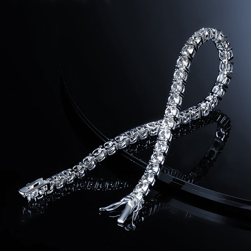This 2mm full moissanite tennis bracelet is made of genuine 925 sterling silver. Sleek, fashionable and full of high-end texture, perfect for modern women’s daily and party wear.