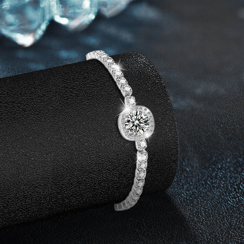 925 Sterling Silver Light Luxury Niche Gypsy Square Bag Moissanite Bracelet for Women