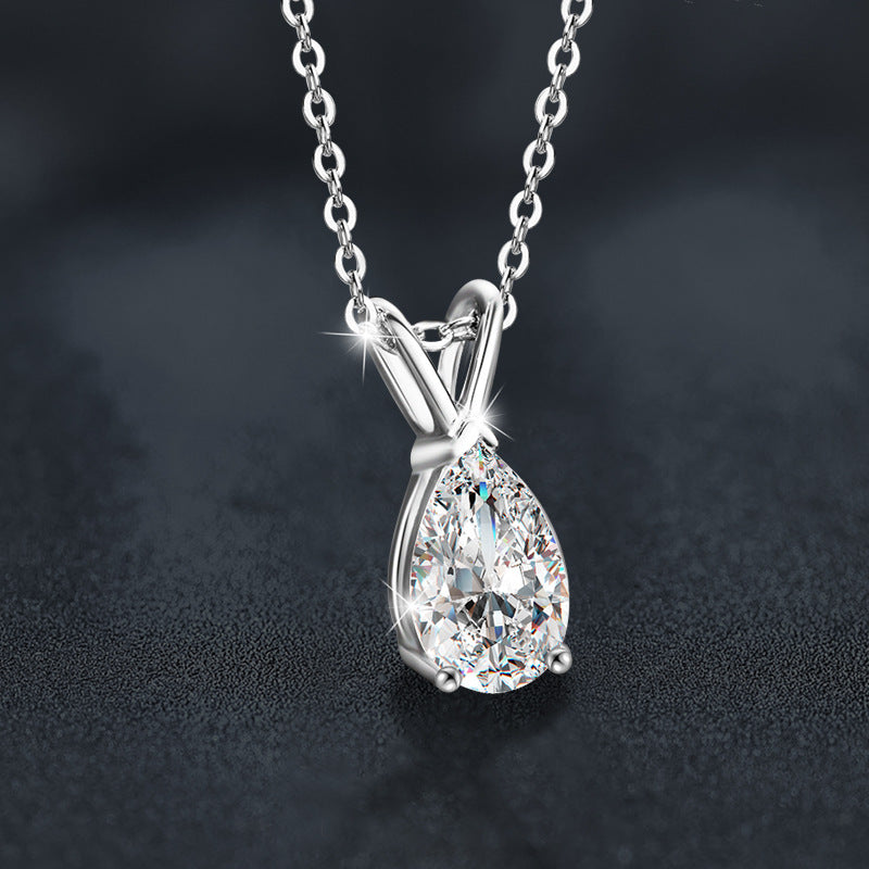 S925 Sterling Silver Moissanite Water Drop Necklace for Women, Tarnish-Resistant Pear-Shaped Pendant, Simple Elegant Clavicle Chain Fine Jewelry
