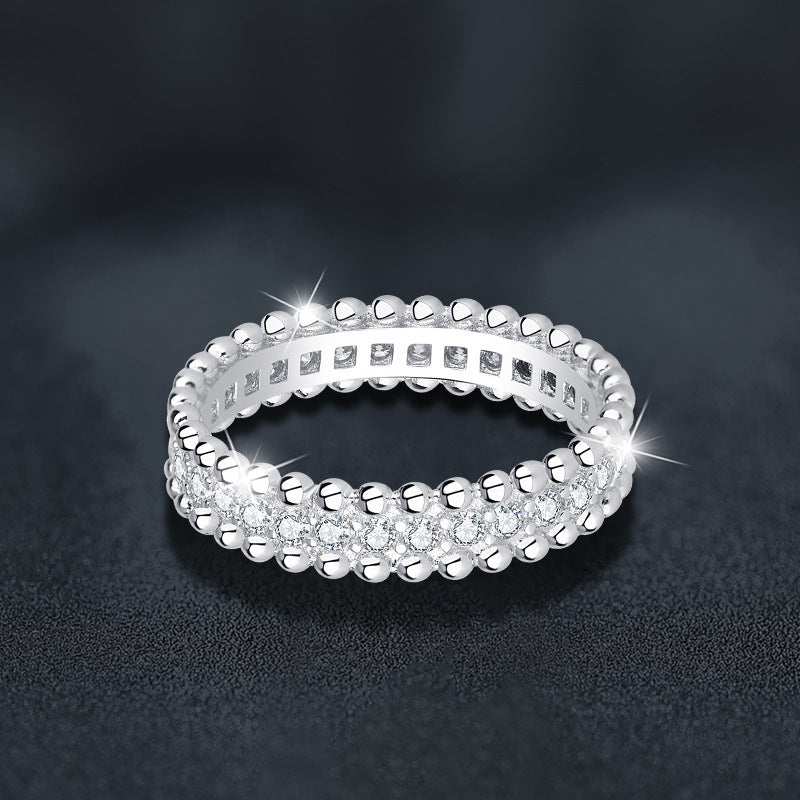 S925 Sterling Silver Moissanite Baby's Breath Full Eternity Ring for Women, Delicate Beaded Edge & Kaleidoscope Design, Luxury Dainty Stackable Fine Jewelry