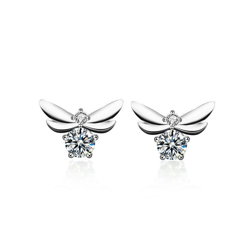 Personalized Creative Little Bee 925 Sterling Silver Stud Earrings, Minimalist Ins Cool Style, Vintage Green Moissanite Elegant Temperament Jewelry for Women