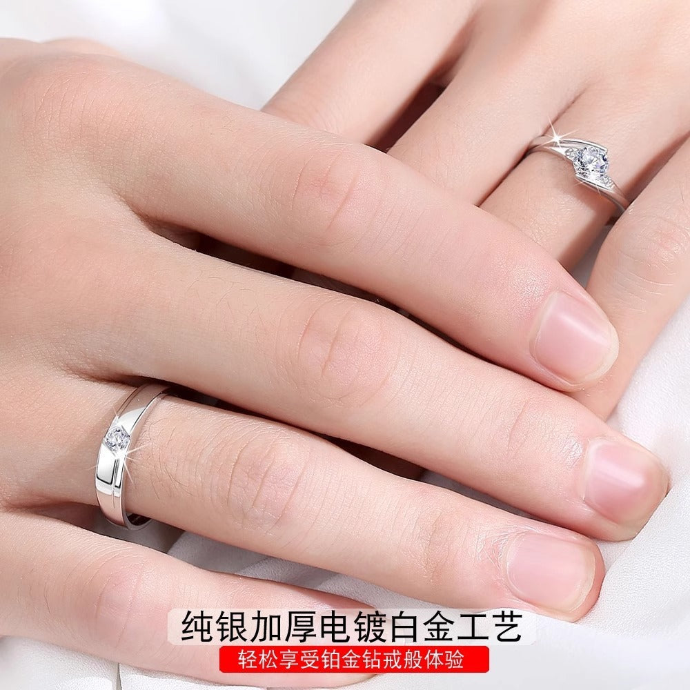 925 Sterling Silver Six-Claw Moissanite Couple Rings for Him and Her, Adjustable Open Band Design, Tarnish-Resistant, Luxury High-End Matching Promise Rings for Couples