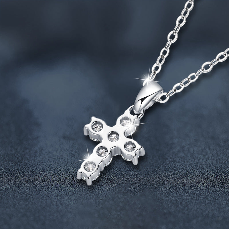 925 Sterling Silver Moissanite Cross Pendant Necklace for Women, Niche Design Sense High-End Elegant Fine Jewelry
