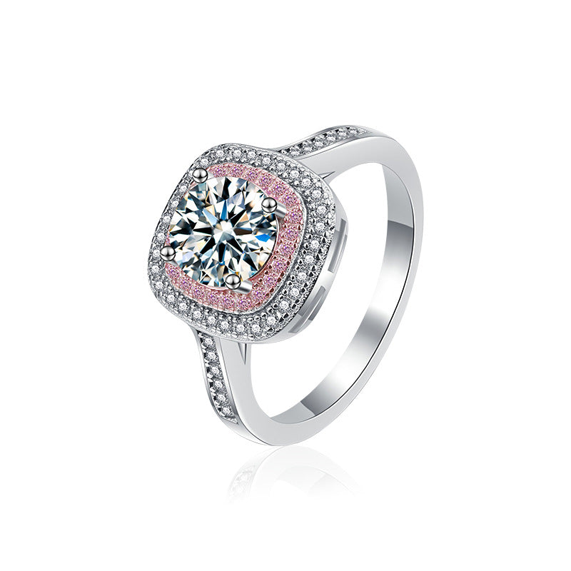 S925 Sterling Silver Moissanite Rock Sugar Square Bag Ring for Women, Niche High-End Light Luxury Design, Brilliant Sparkle Statement Fine Jewelry