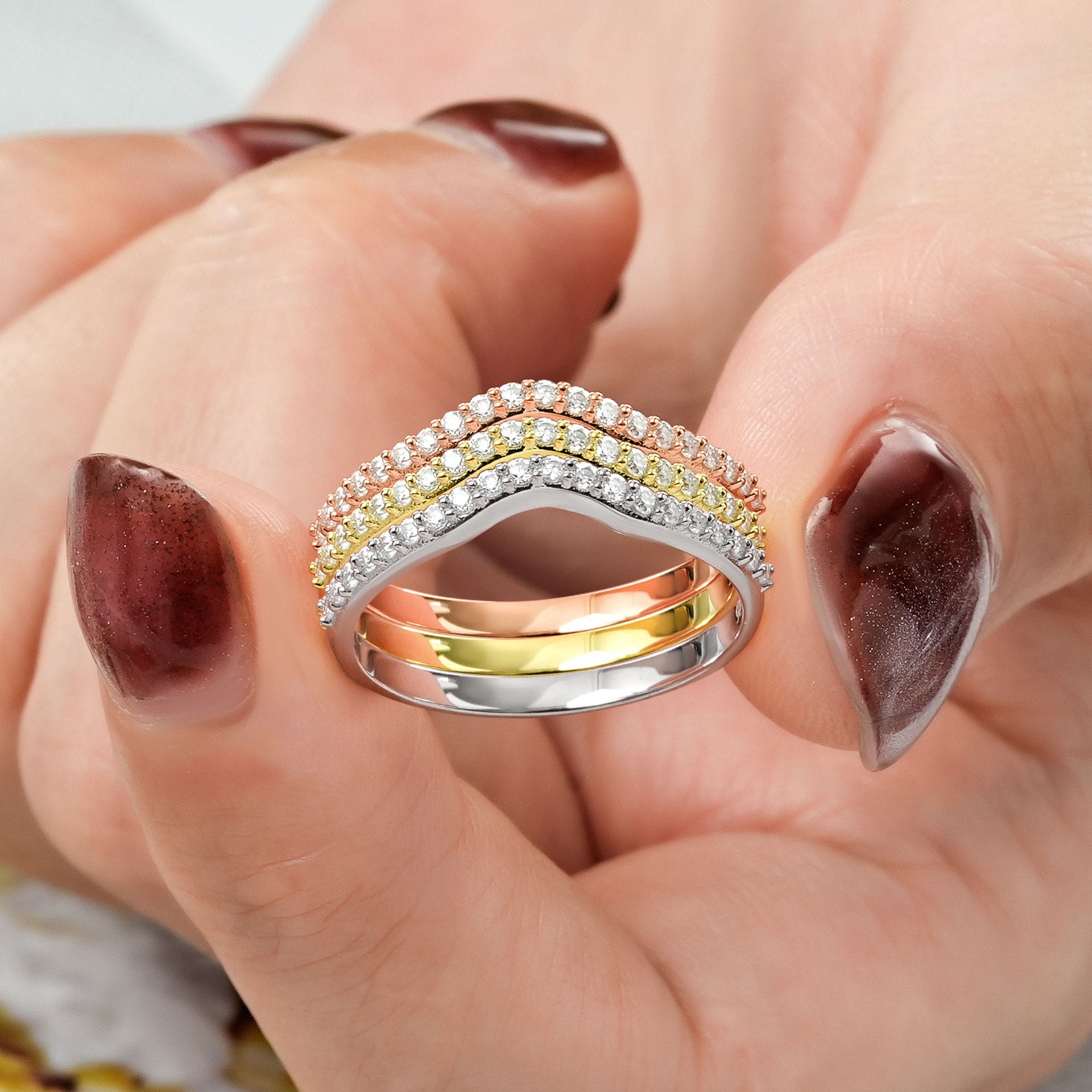 925 Sterling Silver 18K Gold Plated D-Color Moissanite Stackable Ring for Women, Fashion Light Luxury Daily Versatile Commuter Ring