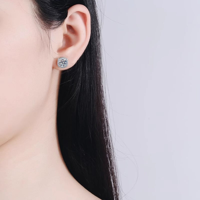 925 Sterling Silver Moissanite Sugar Cube Earrings for Women, Simple Square Minimalist Elegant Fine Jewelry