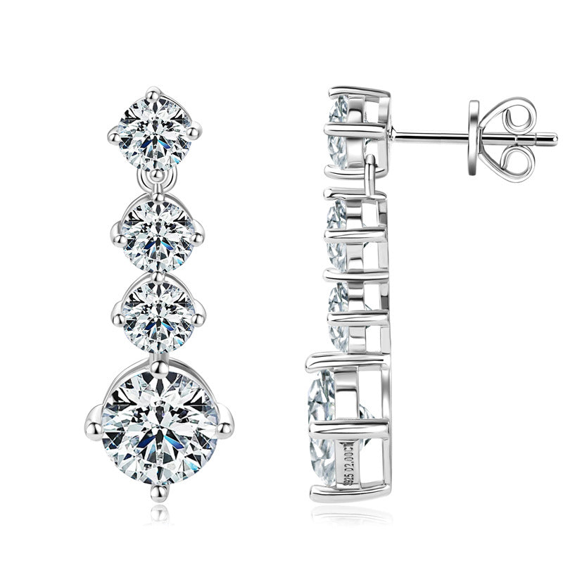 S925 Sterling Silver Vintage French Moissanite Drop Earrings for Women, Niche High-End Light Luxury Elegant Fine Jewelry