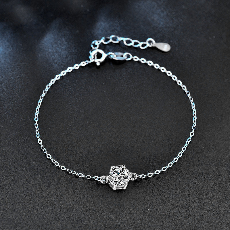 925 Sterling Silver Six-Claw Moissanite Bracelet Korean Minimalist Niche Hexagon Jewelry