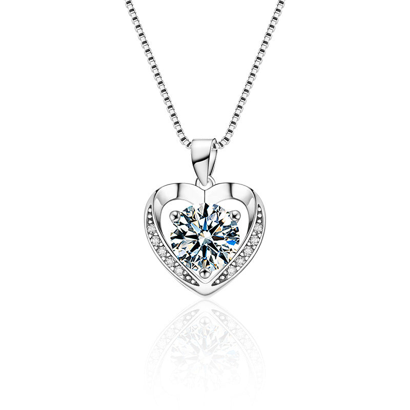S925 Sterling Silver Heart Love Moissanite Necklace for Women, Premium Elegant Clavicle Chain, Luxury Sparkling Fine Jewelry for Daily & Gifting