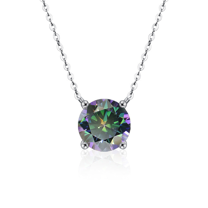 S925 Sterling Silver Moissanite Necklace for Women, Simple Light Luxury Classic Four-Claw Pendant, Elegant Clavicle Chain Fine Jewelry