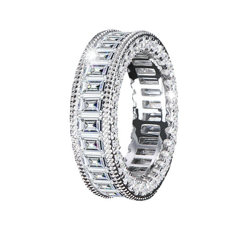 S925 Sterling Silver Full Pave Diamond Ring for Women, New Light Luxury High-End Personalized Row Diamond Ring, Elegant Fine Jewelry