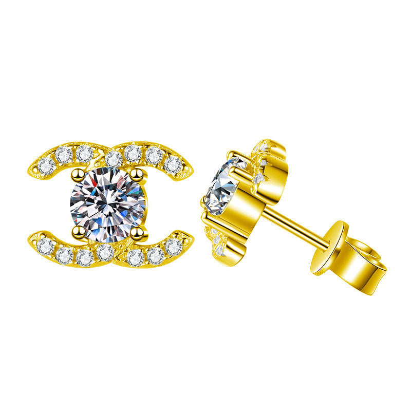 Classic Six-Claw Moissanite Stud Earrings for Women, 925 Sterling Silver with Gold Plating, Timeless Fashion & Elegant Temperament Luxury Jewelry for Daily Wear & Gifting