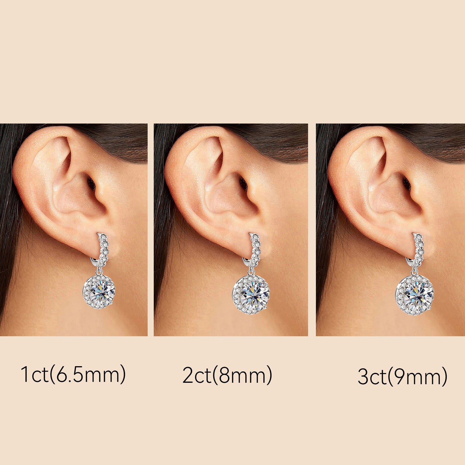 3CT D Color Moissanite Full Diamond Drop Earrings for Women, S925 Sterling Silver Classic Round Bezel Luxury Light Luxury Jewelry, Elegant Sparkling for Daily & Party Wear