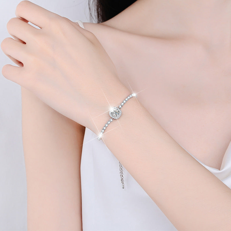 925 Sterling Silver Light Luxury Niche Gypsy Square Bag Moissanite Bracelet for Women