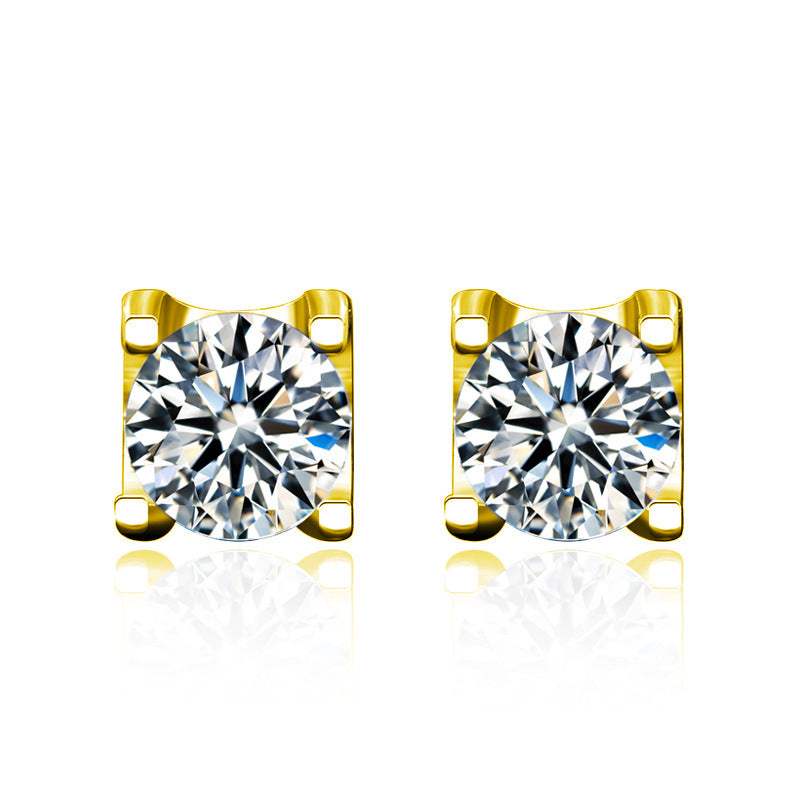 Classic Six-Claw Moissanite Stud Earrings for Women, 925 Sterling Silver with Gold Plating, Timeless Fashion & Elegant Temperament Luxury Jewelry for Daily Wear & Gifting