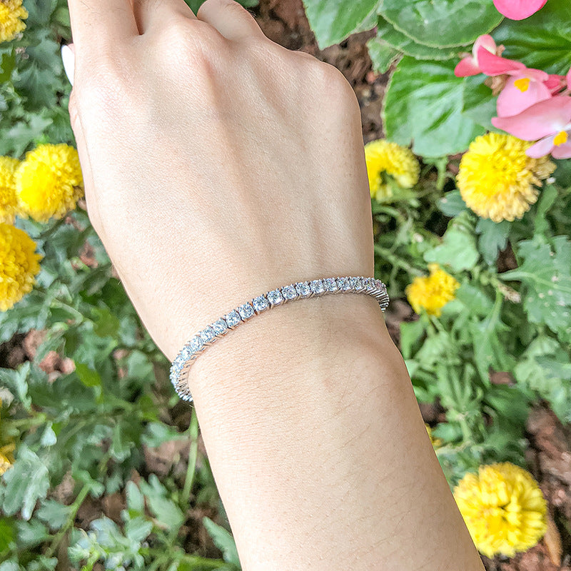 New Light Luxury Niche Exquisite Ins Style Bracelet for Women, Full Diamond S925 Sterling Silver High-End Tennis Chain, Elegant Versatile Luxury Jewelry for Daily Wear