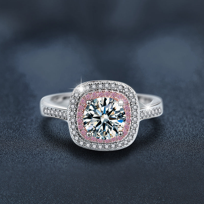 S925 Sterling Silver Moissanite Rock Sugar Square Bag Ring for Women, Niche High-End Light Luxury Design, Brilliant Sparkle Statement Fine Jewelry