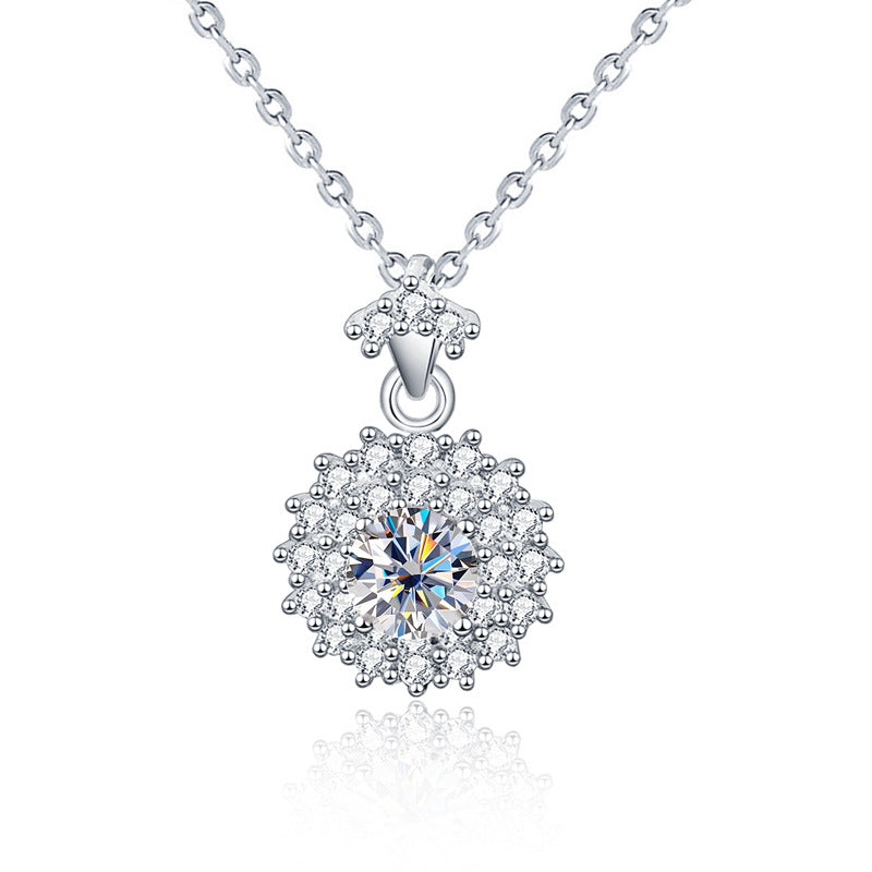 Moissanite Sun and Moon Necklace Jewelry Women's 925 Sterling Silver Non-Fading Pendant Clavicle Chain Simple and Versatile