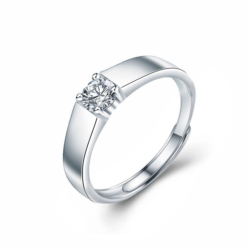 925 Sterling Silver Six-Claw Moissanite Couple Rings for Him and Her, Adjustable Open Band Design, Tarnish-Resistant, Luxury High-End Matching Promise Rings for Couples