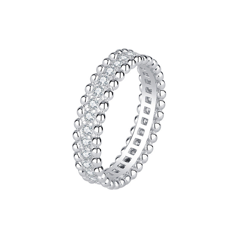 S925 Sterling Silver Moissanite Baby's Breath Full Eternity Ring for Women, Delicate Beaded Edge & Kaleidoscope Design, Luxury Dainty Stackable Fine Jewelry