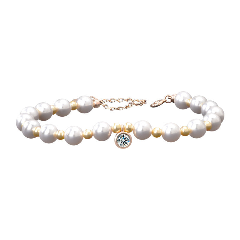 Sparkling S925 Sterling Silver Moissanite & Pearl Bracelet for Women, Classic Elegant Fashion Temperament Jewelry, Timeless Versatile Design for Daily Wear & Gifting
