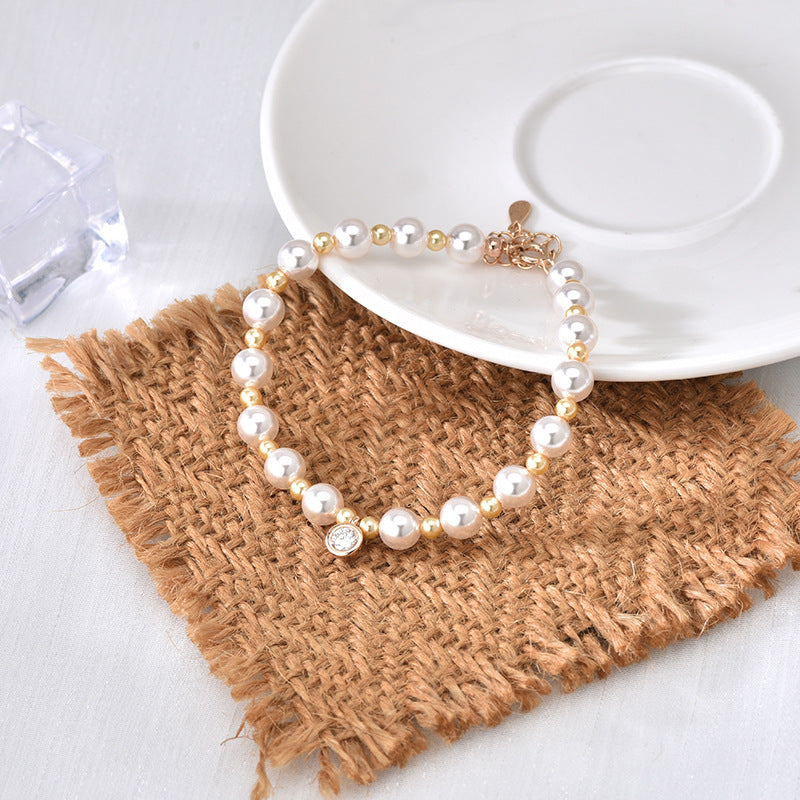 Sparkling S925 Sterling Silver Moissanite & Pearl Bracelet for Women, Classic Elegant Fashion Temperament Jewelry, Timeless Versatile Design for Daily Wear & Gifting