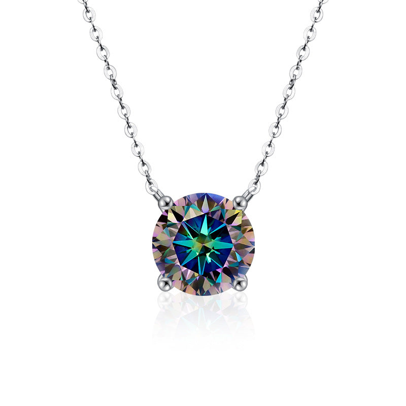 S925 Sterling Silver Moissanite Necklace for Women, Simple Light Luxury Classic Four-Claw Pendant, Elegant Clavicle Chain Fine Jewelry
