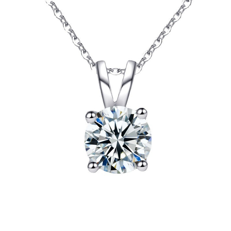 S925 Sterling Silver Moissanite Necklace for Women, Simple Light Luxury Classic Four-Claw Pendant, Elegant Clavicle Chain Fine Jewelry