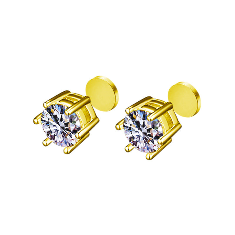 Classic Six-Claw Moissanite Stud Earrings for Women, 925 Sterling Silver with Gold Plating, Timeless Fashion & Elegant Temperament Luxury Jewelry for Daily Wear & Gifting