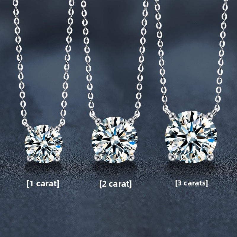 S925 Sterling Silver Moissanite Necklace for Women, Simple Light Luxury Classic Four-Claw Pendant, Elegant Clavicle Chain Fine Jewelry