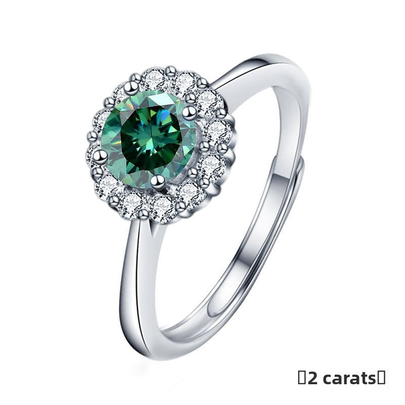 925 Sterling Silver Sunflower Ring for Women, Fashion Four-Prong Open Design, Brilliant Moissanite Simulated Diamond Ring, Elegant Adjustable Statement Jewelry