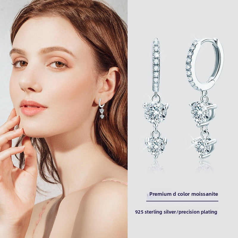 925 Sterling Silver Long Fringed Moissanite Dangle Earrings for Women, High-End Elegant Fashion Fine Jewelry