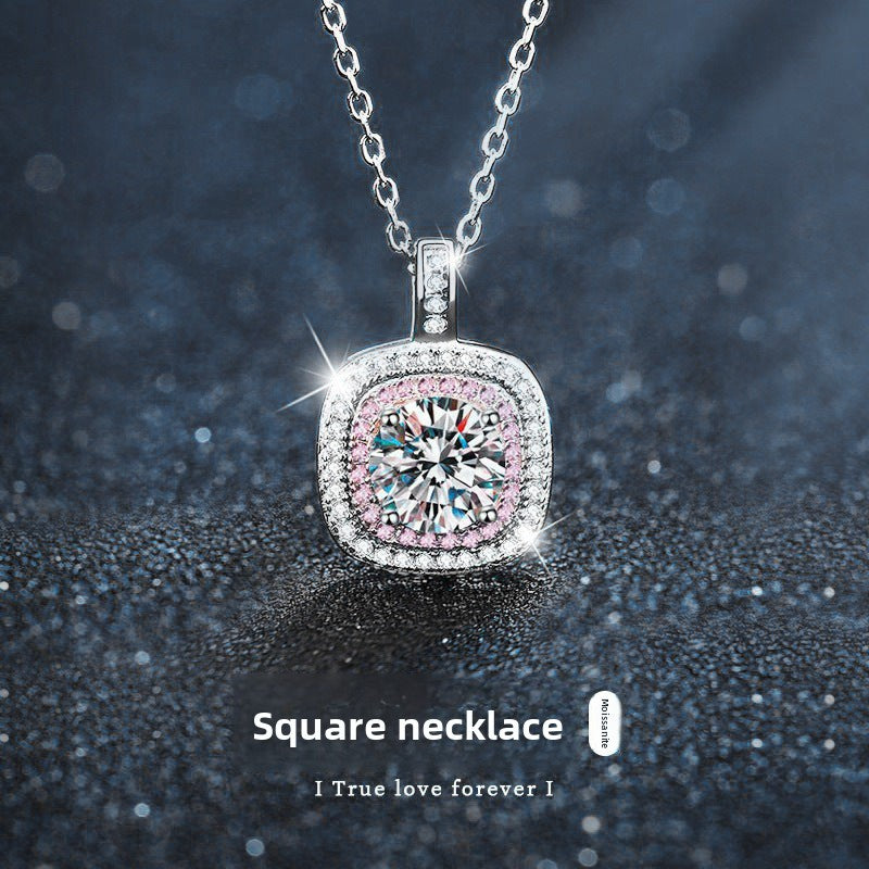 925 Sterling Silver Moissanite Sugar Cube Pendant Necklace for Women, Tarnish-Resistant Simple Clavicle Chain, Elegant Fine Jewelry