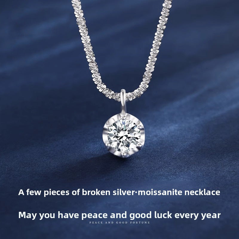 S925 Sterling Silver Sparkling Crown Six-Prong Moissanite Necklace for Women, Light Luxury Premium Starlight Chain, Elegant Fine Jewelry