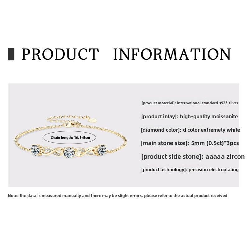 S925 Sterling Silver Moissanite Versatile Bracelet for Women, Fashion Simple Elegant Commute Fine Jewelry