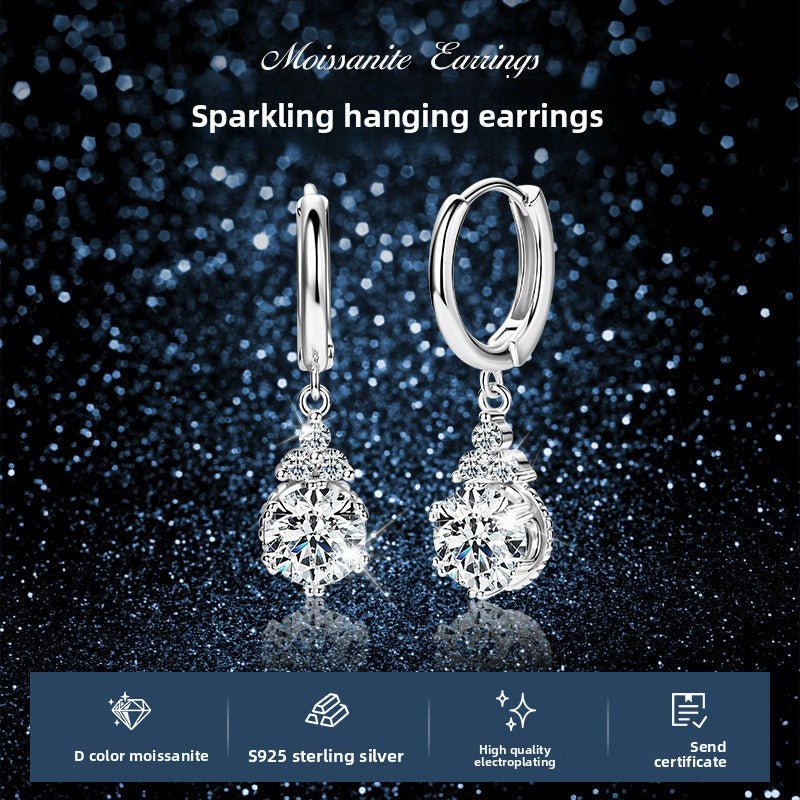 2 Carat Moissanite Crown Earrings for Women, 925 Sterling Silver Luxury Light Luxury Design, Elegant High-End Sparkling Jewelry for Daily & Party Wear