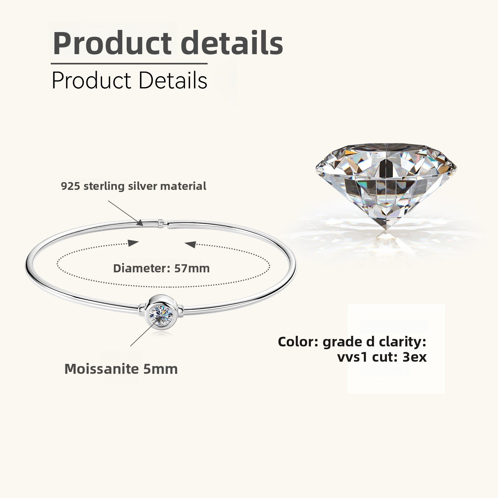 S925 Sterling Silver Moissanite Versatile Bracelet for Women, Fashion Simple Elegant Commute Fine Jewelry