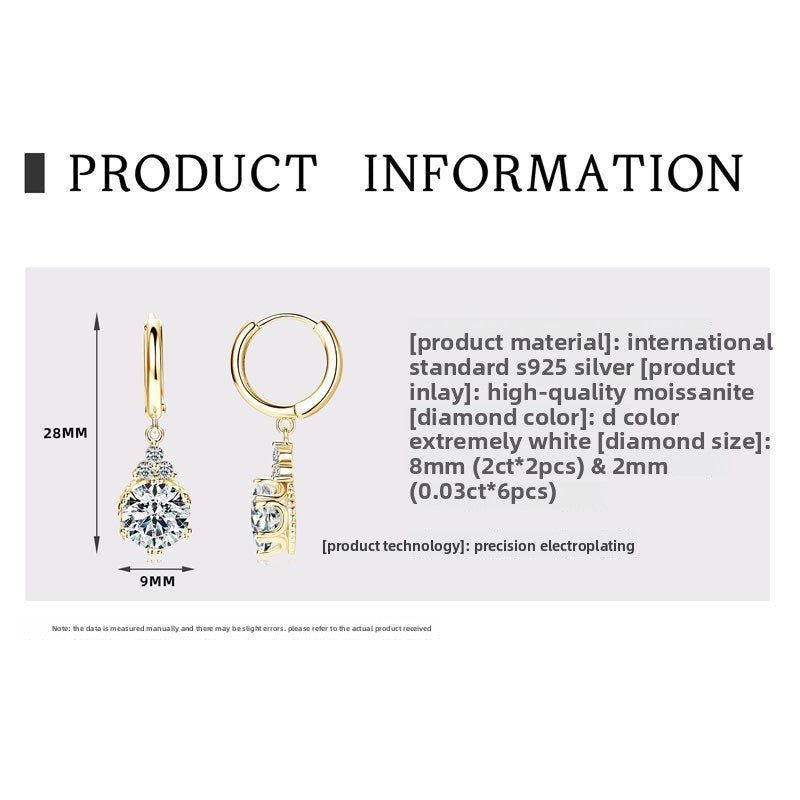 2 Carat Moissanite Crown Earrings for Women, 925 Sterling Silver Luxury Light Luxury Design, Elegant High-End Sparkling Jewelry for Daily & Party Wear